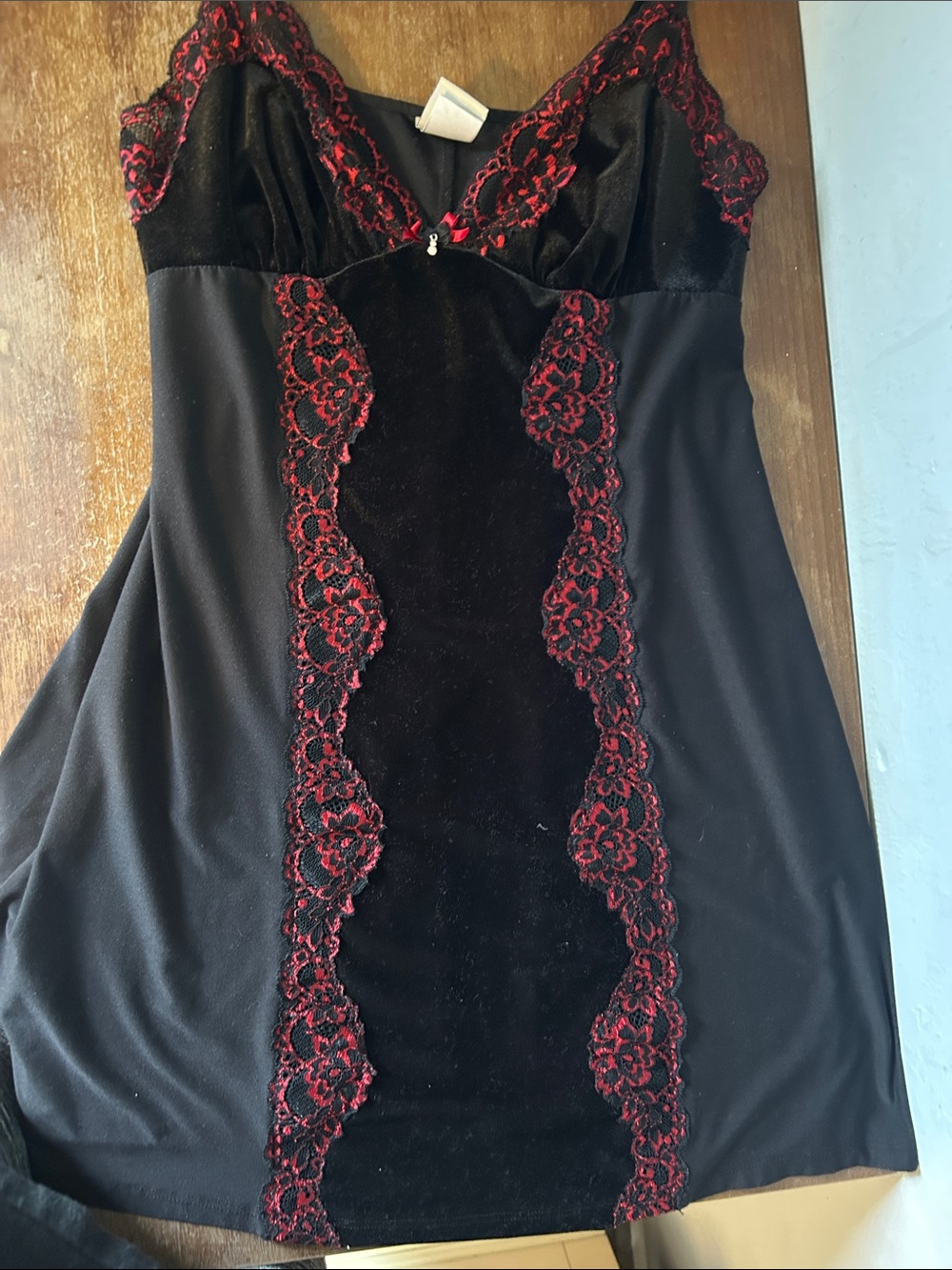 Black Slip Dress/lingerie with Red Lace Trim